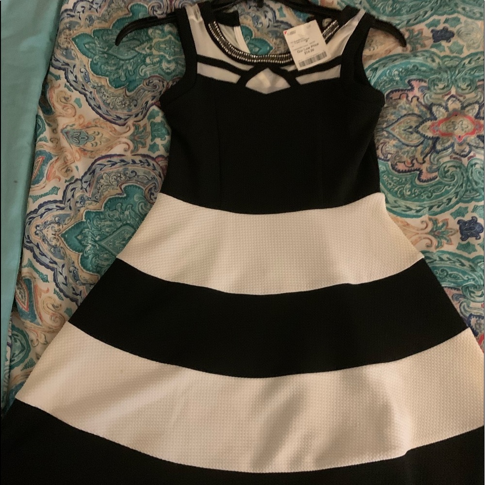 Black and white side striped dress